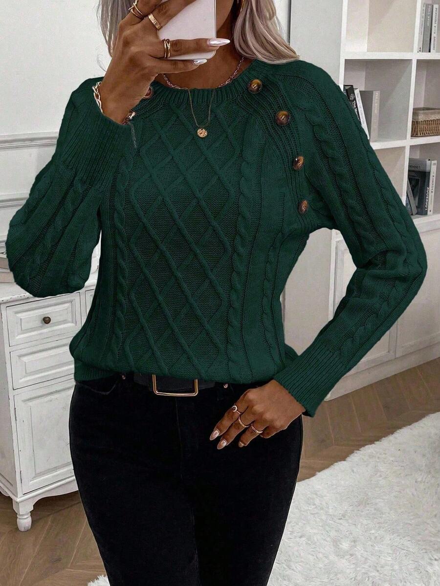 Clara – Button-Detail Cable Knit Sweater