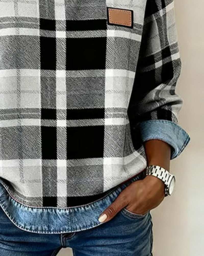 Ivy | Sweatshirt with Checkered Patchwork