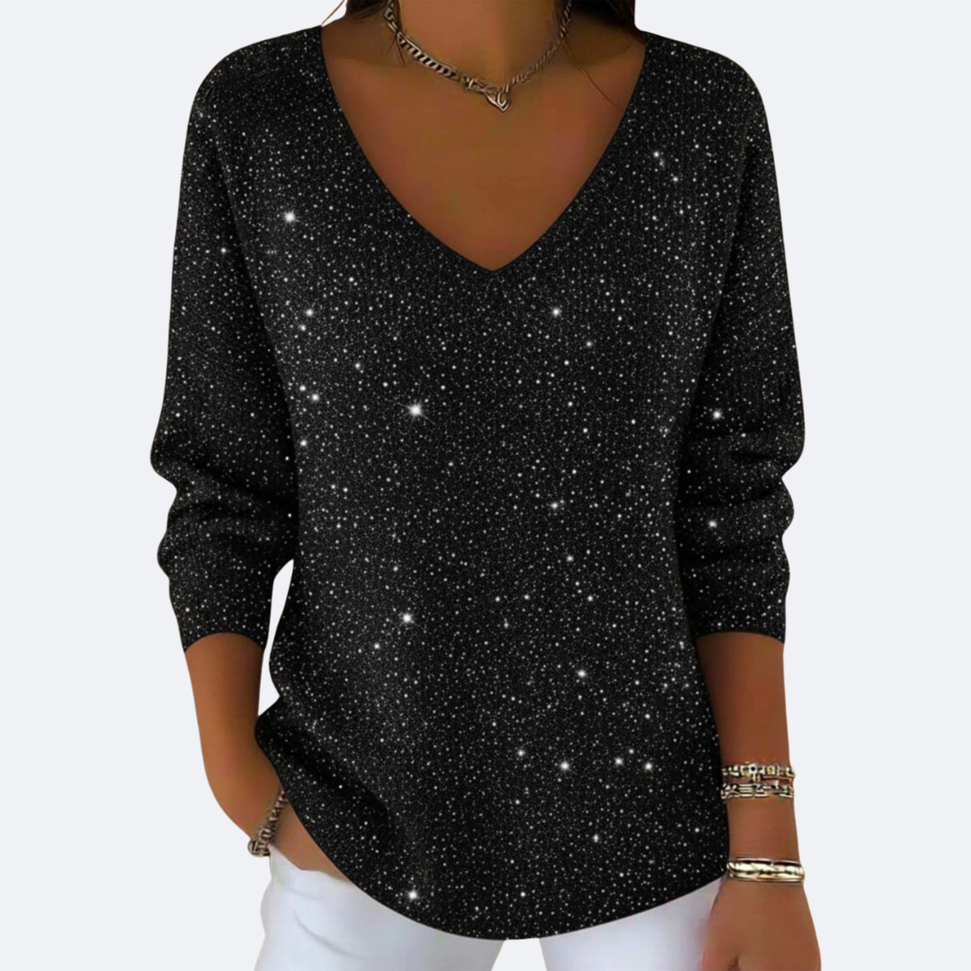 GIULIA - Elegant V-Neck Sweater with Glitter