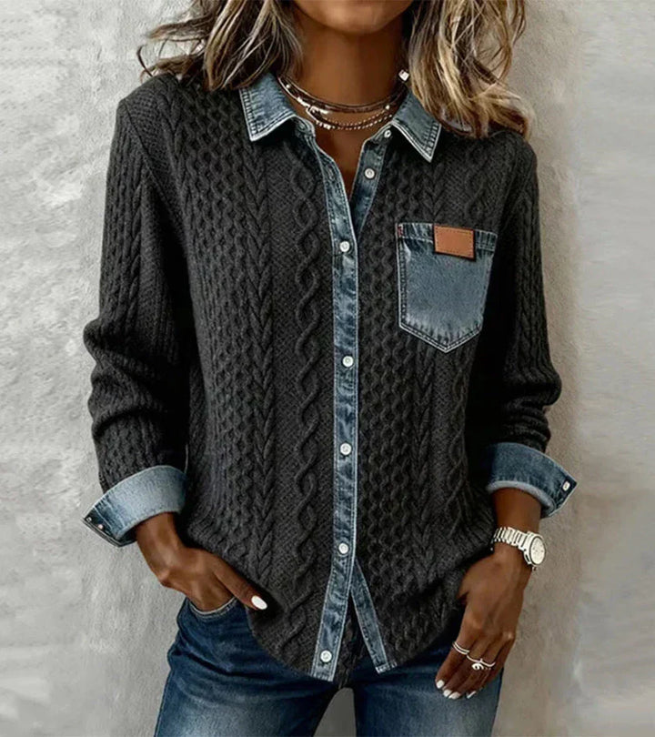 AMBRA - Patchwork Sweater with Denim Details