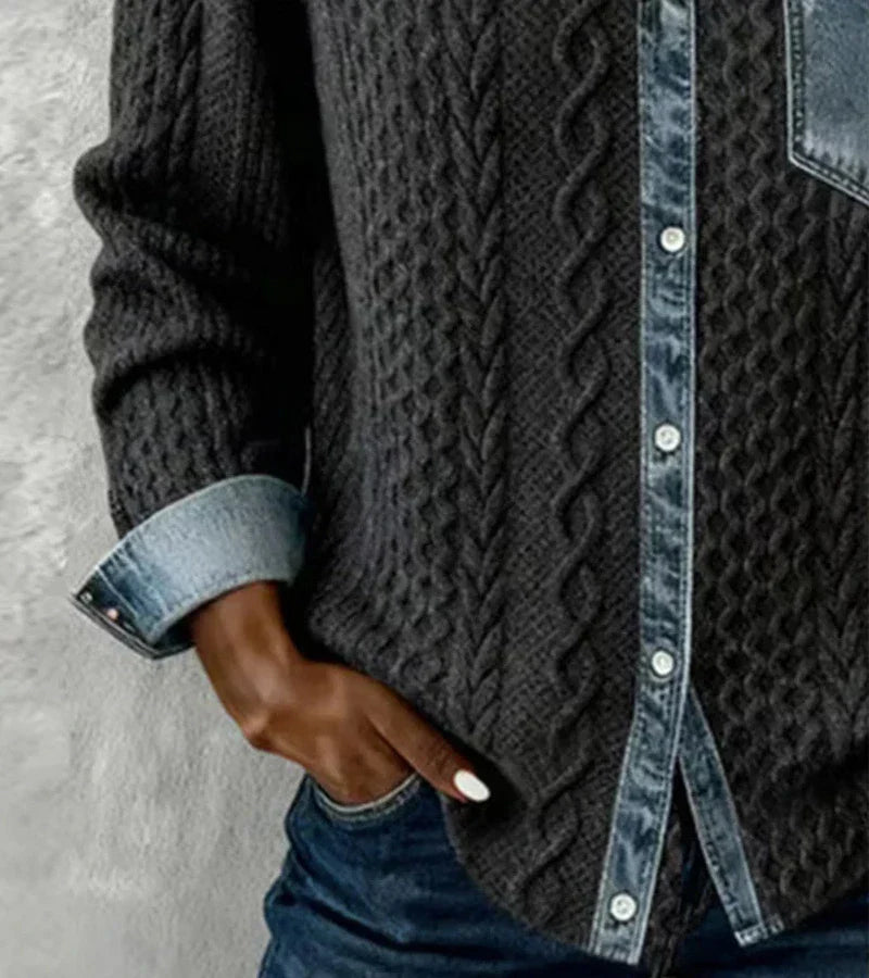 AMBRA - Patchwork Sweater with Denim Details